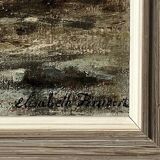 Peinture à l'huile de grand voilier vintage du milieu du siècle