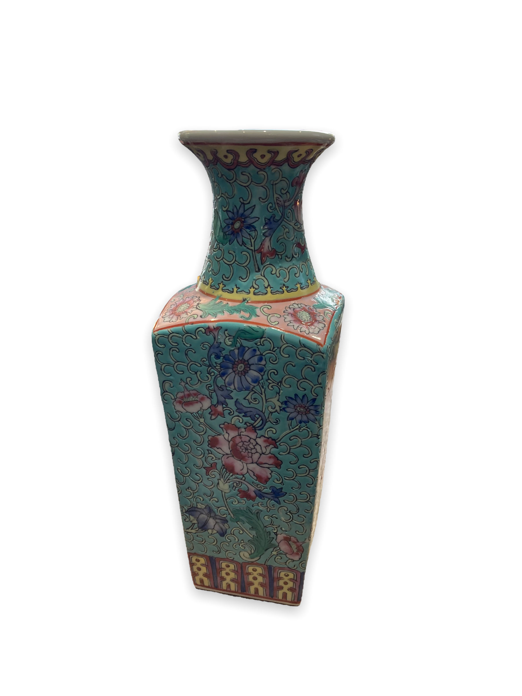 Vase Balustre Chinese Base Square Background Turquoise Background