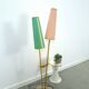 1950s floor lamp with pink and green shade and gold-coloured legs