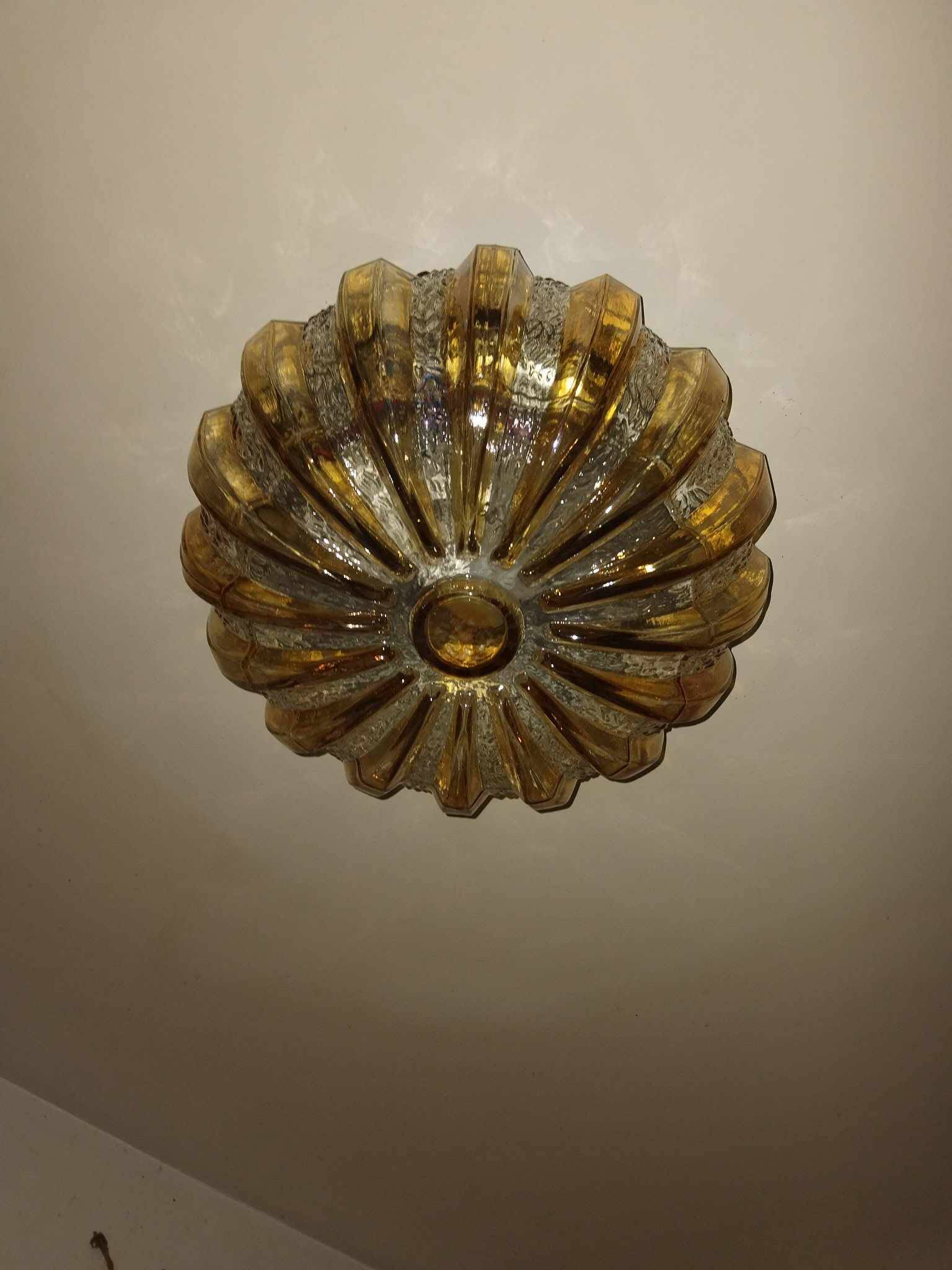 70s round ceiling light in pressed molded glass