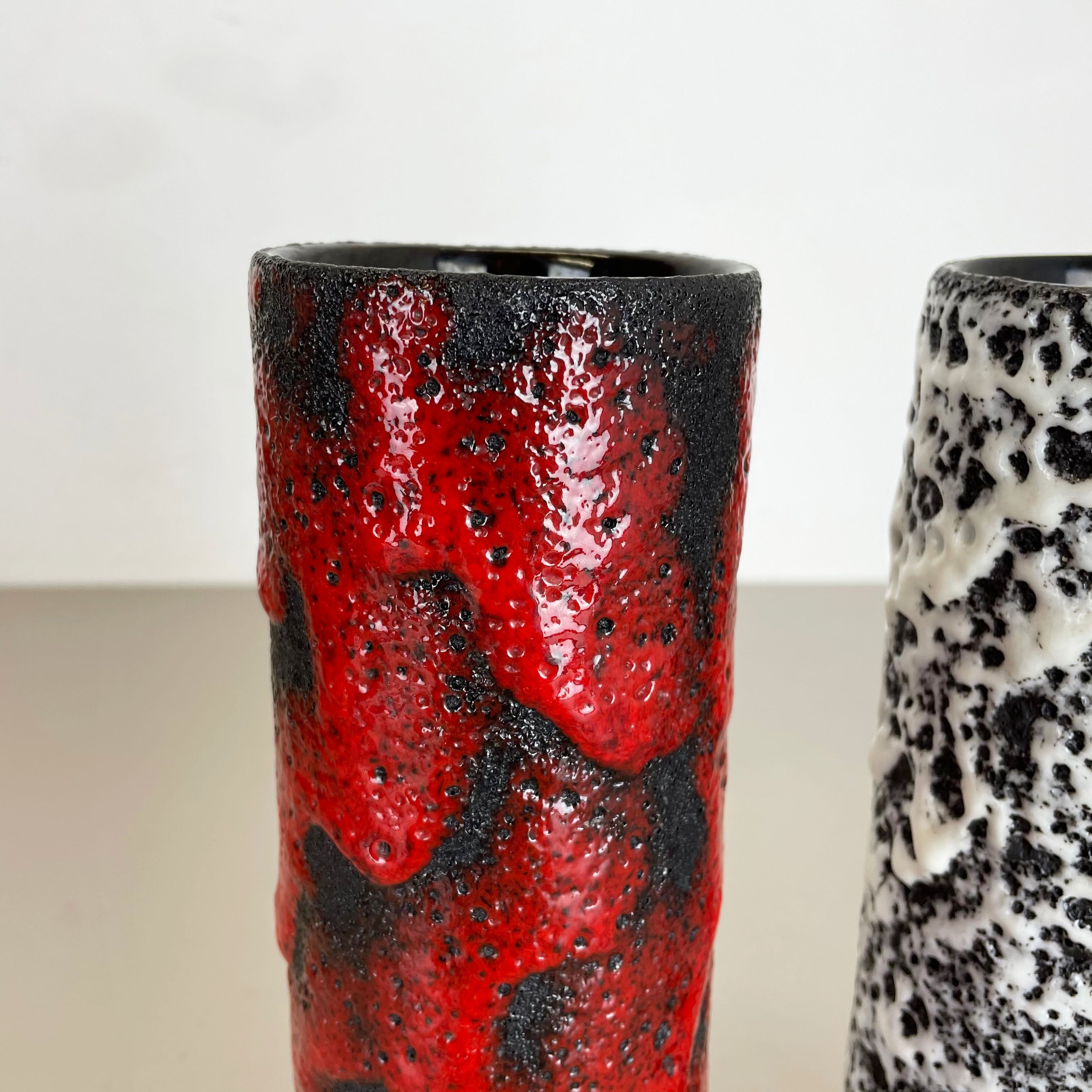 Set of Two Pottery Fat Lava Vases "Black-red-white" by Jopeko, Germany, 1970s