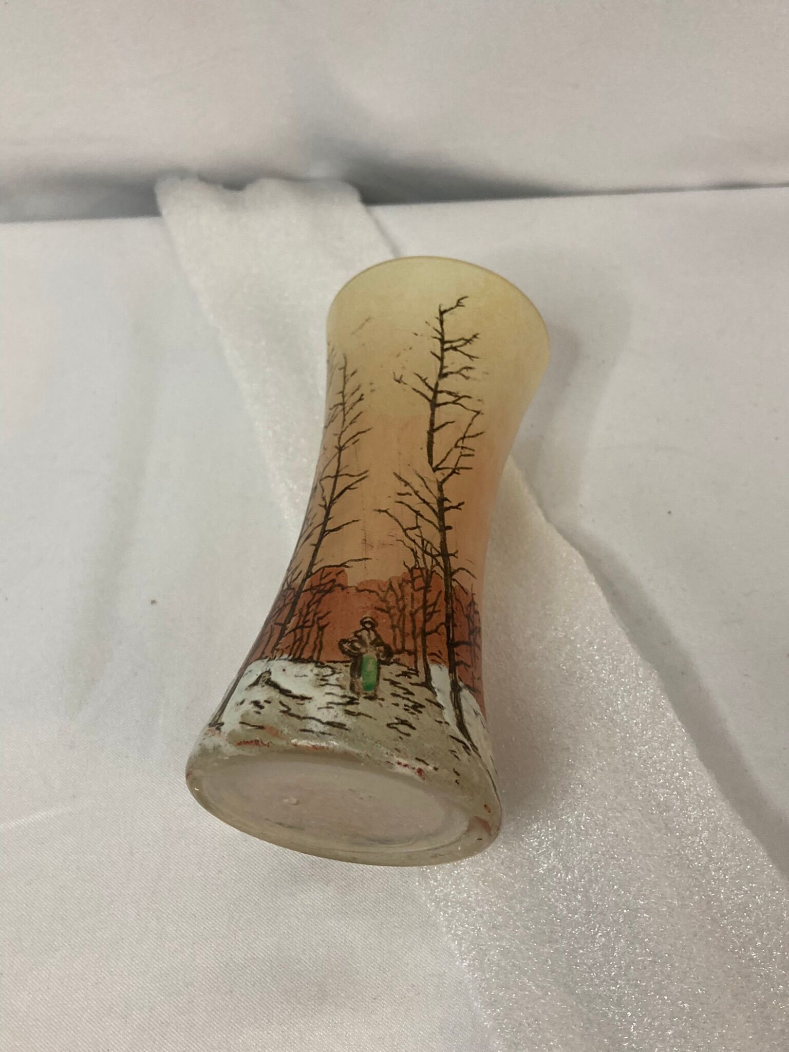 Vase verre émaillé paysage enneigé vers 1900 Legras