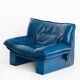 Vintage blue leather armchair and pouf by Nicoletti Salotti - Italy 80s