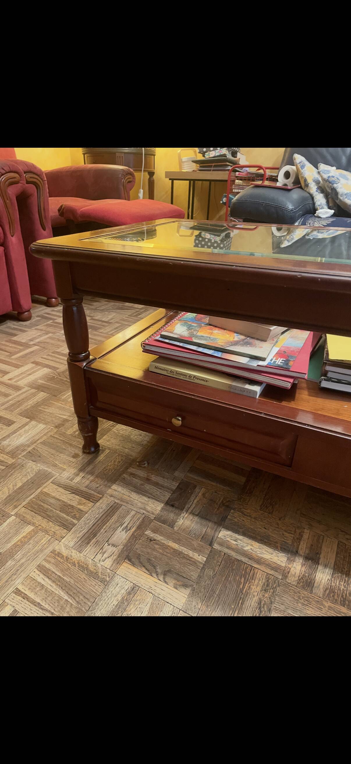 Wood and glass coffee table
