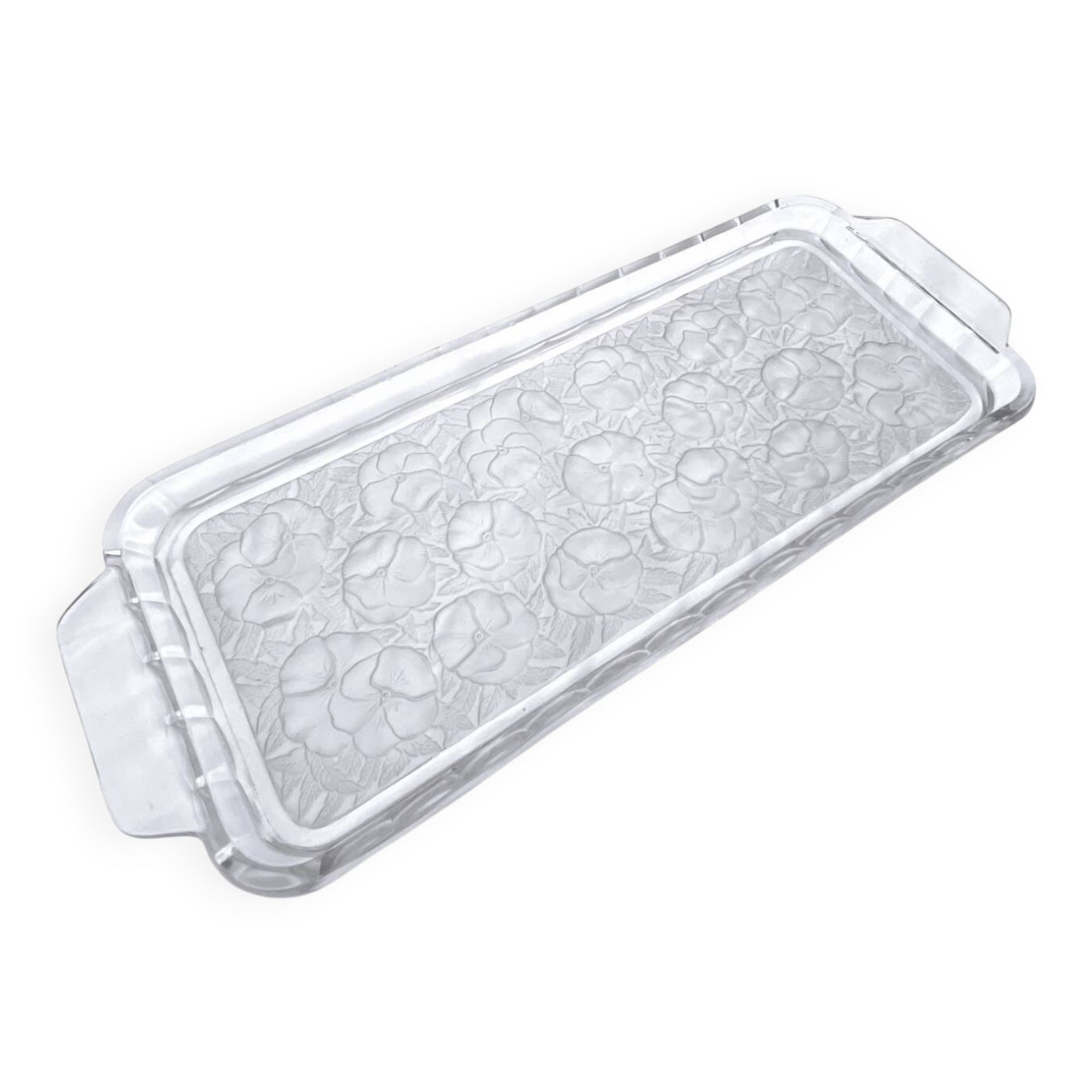Plateau de service Art Déco en verre - fleurs pensées Vallerysthal Portieux
