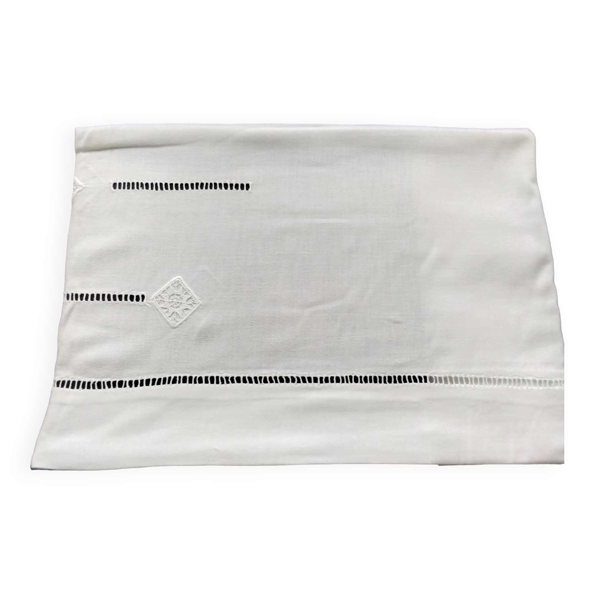 White cotton sheet with openwork and embroidery