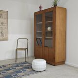 Oak glass-fronted school cabinet 1960