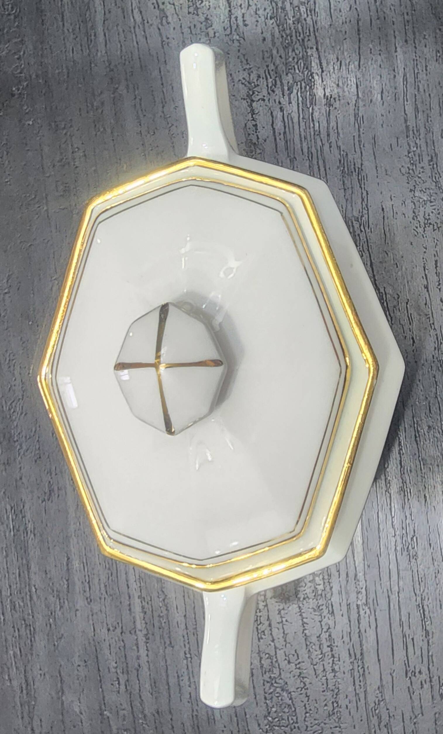 Vintage sugar bowl genuine Limoges porcelain white with gold L&F.