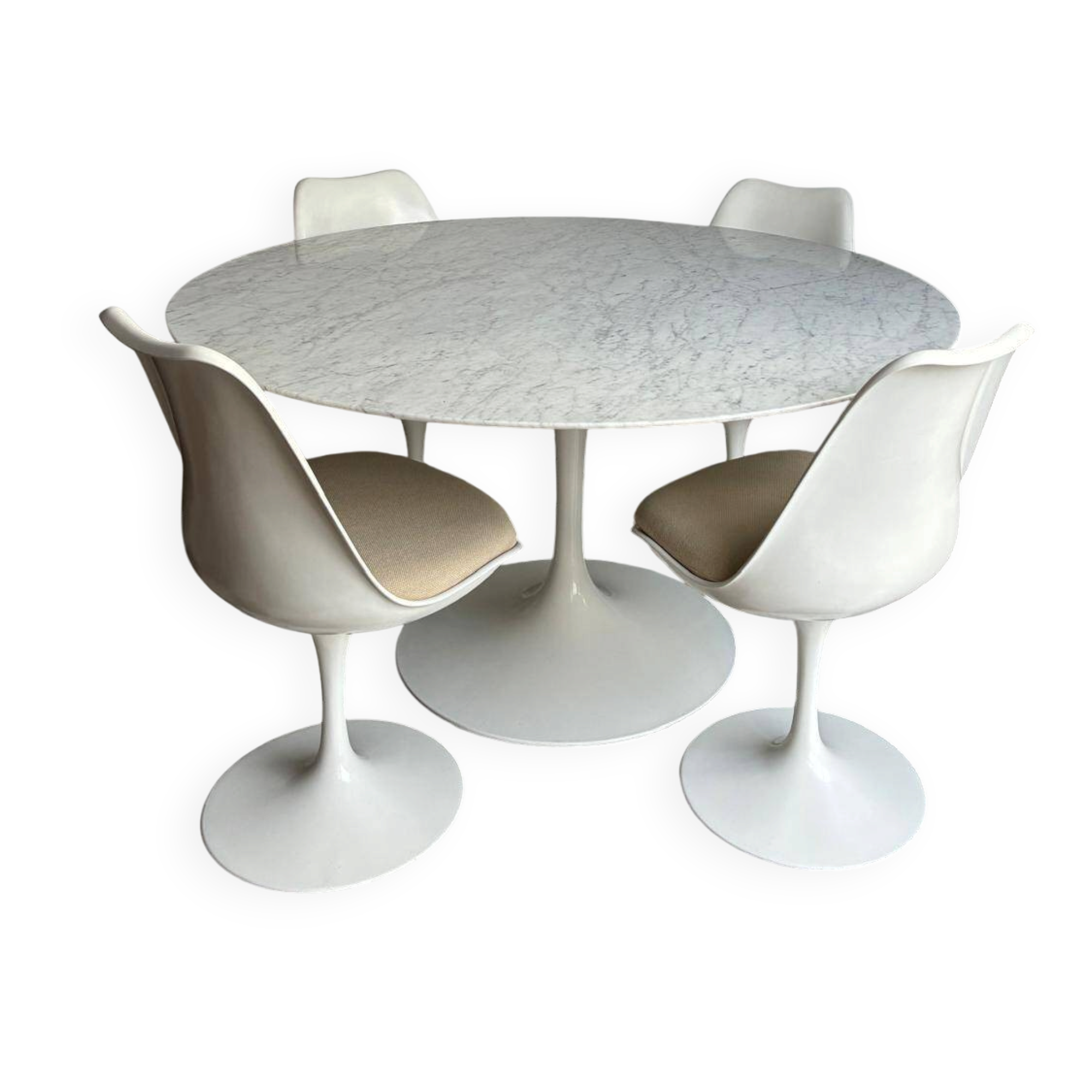 Knoll round table (marble) and 4 vintage chairs - 1970s