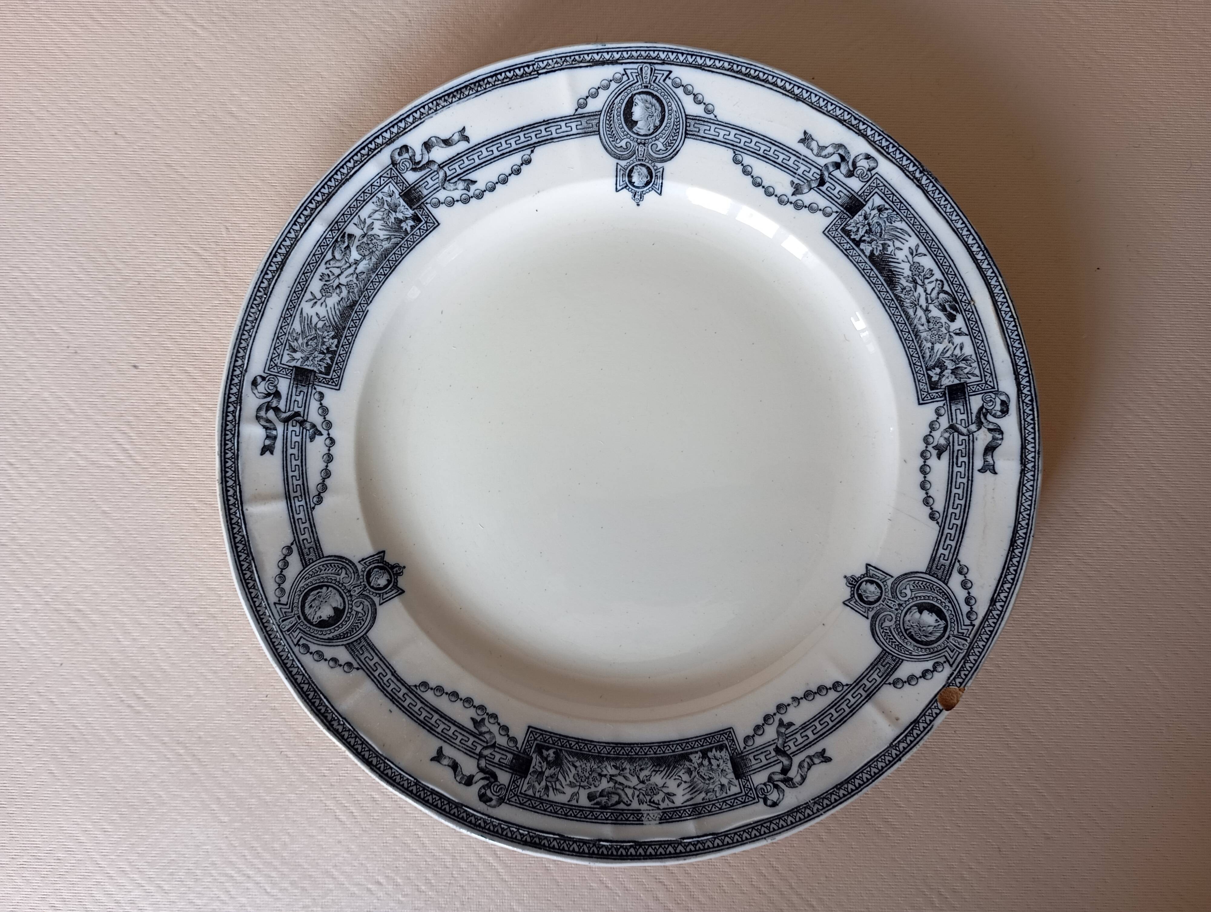 Flat plate in ironstone "Medallion" blue from St Amand and Hamage