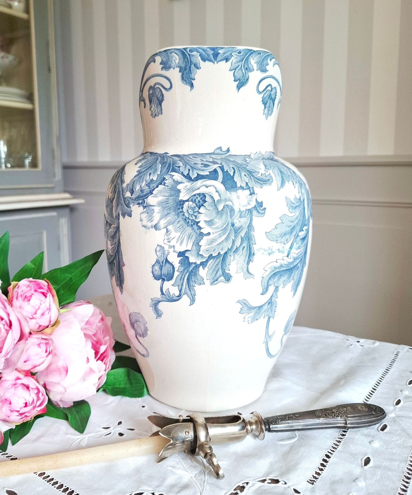 Old pitcher in ironstone faience Longwy