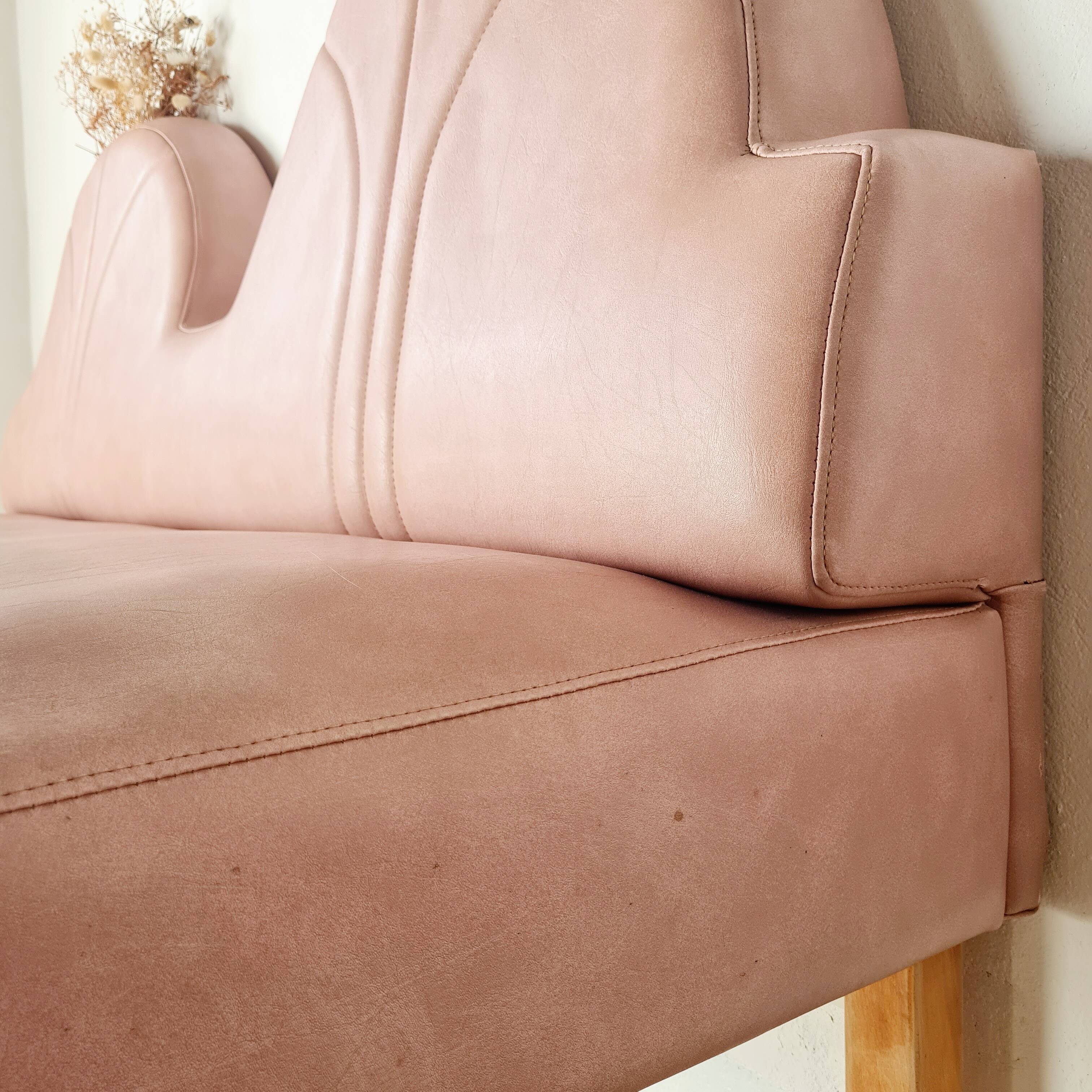 Pink faux leather bistro bench for 3 people