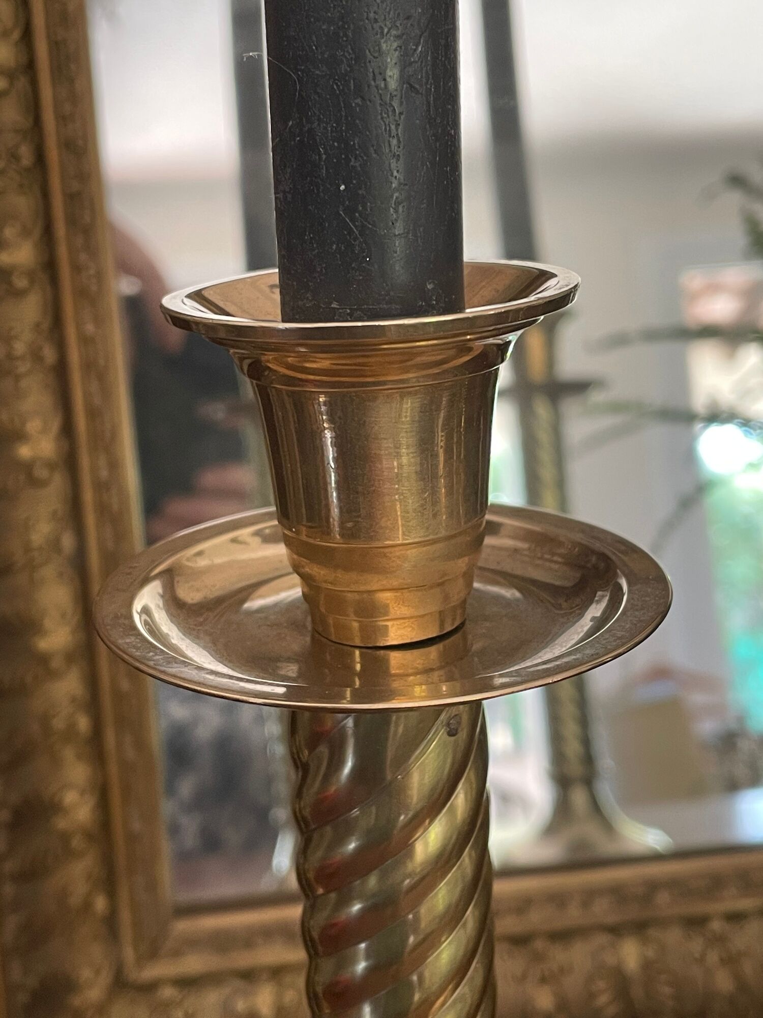 Pair of twisted brass column candle holders