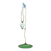Suspension industrielle monté et baisse métal vert + porcelaine vintage