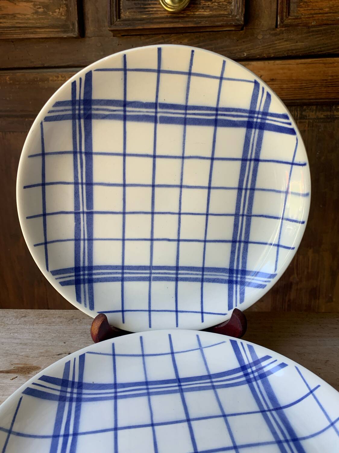 Quatre assiettes plates torchon bleu Moulin des Loups Orchies