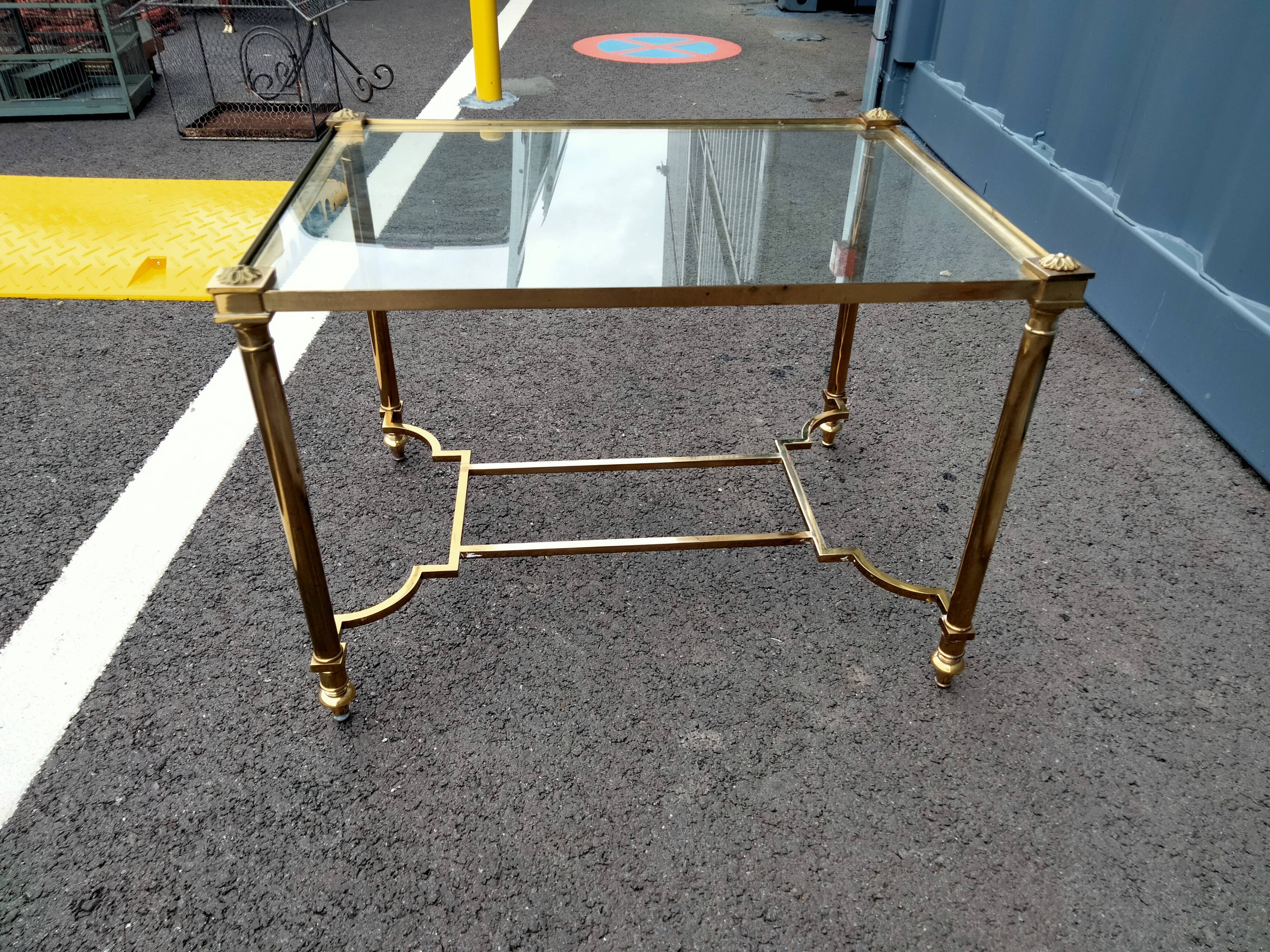 Old coffee table side metal gilded top glass style Louis XVl