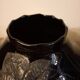 Vase art déco en verre hyalite lithyaline noir et étain 1920
