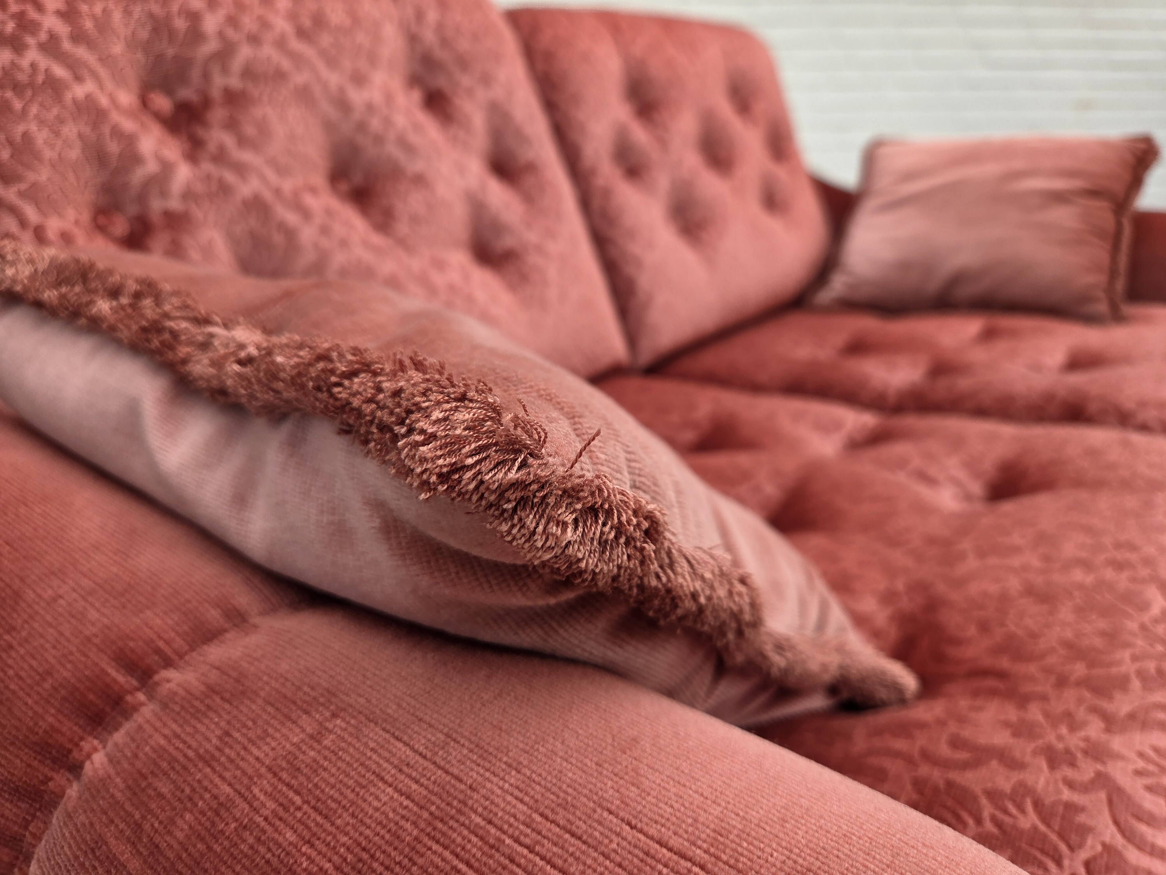 1980s, Scandinavian 2-seater sofa, pink furniture velour.