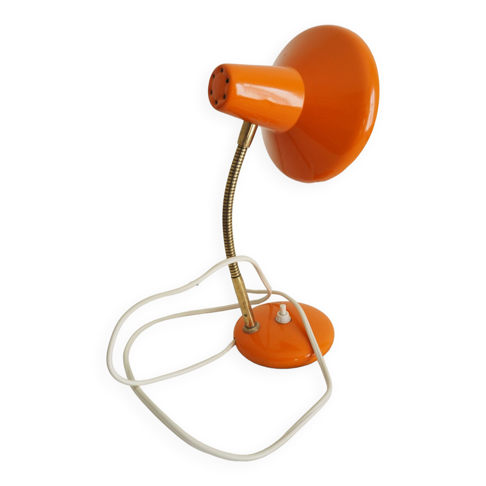 Orange colored metal desk lamp from the 1960s-1970s