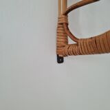 Wall shelf double modular rattan & vintage wood 50s