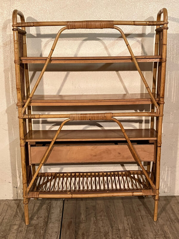 Étagère en rotin Bibliotheque Tiroir