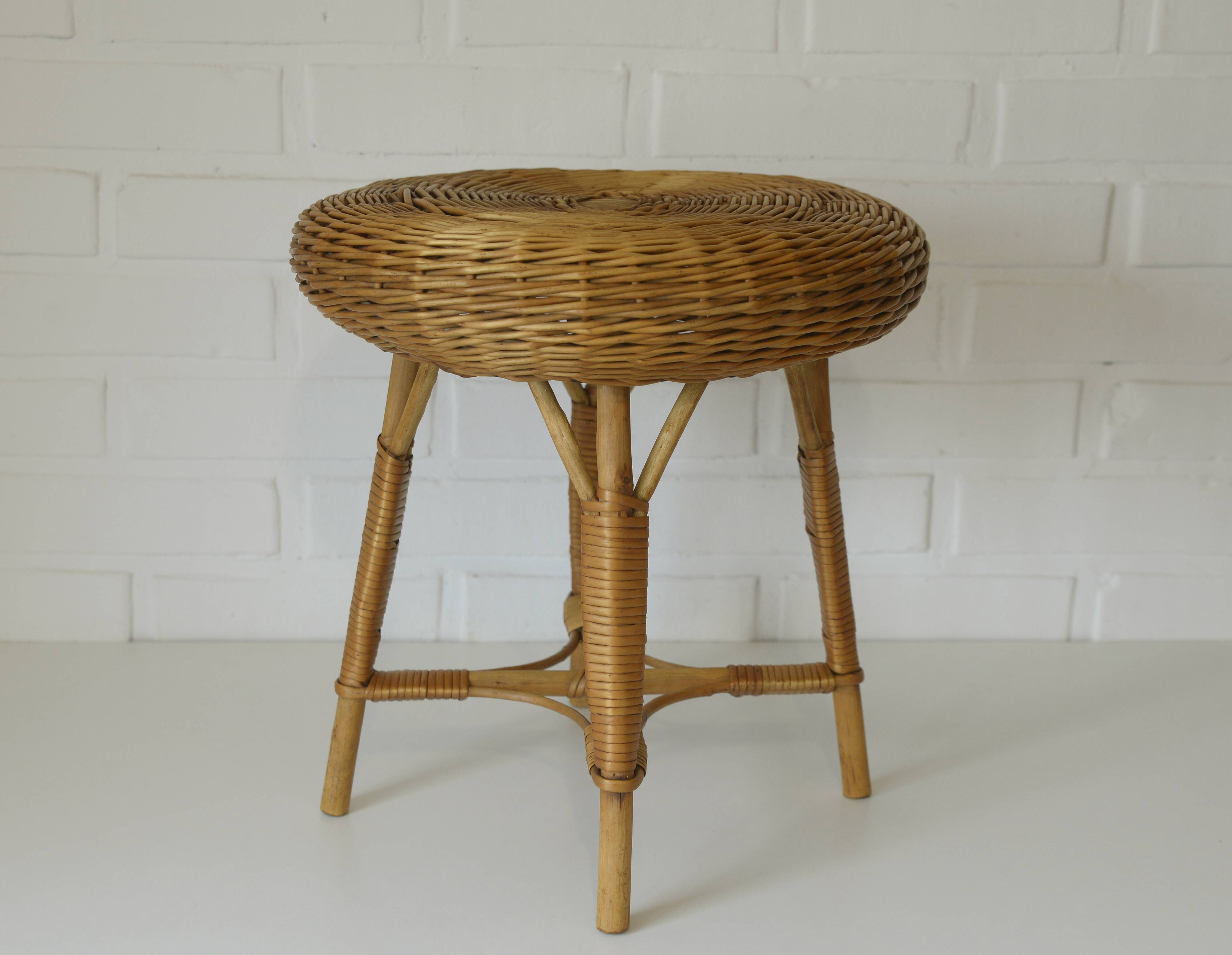 Vintage Rustic Stool / Ottoman Footstool / Mid Century Wicker Bench 1960's