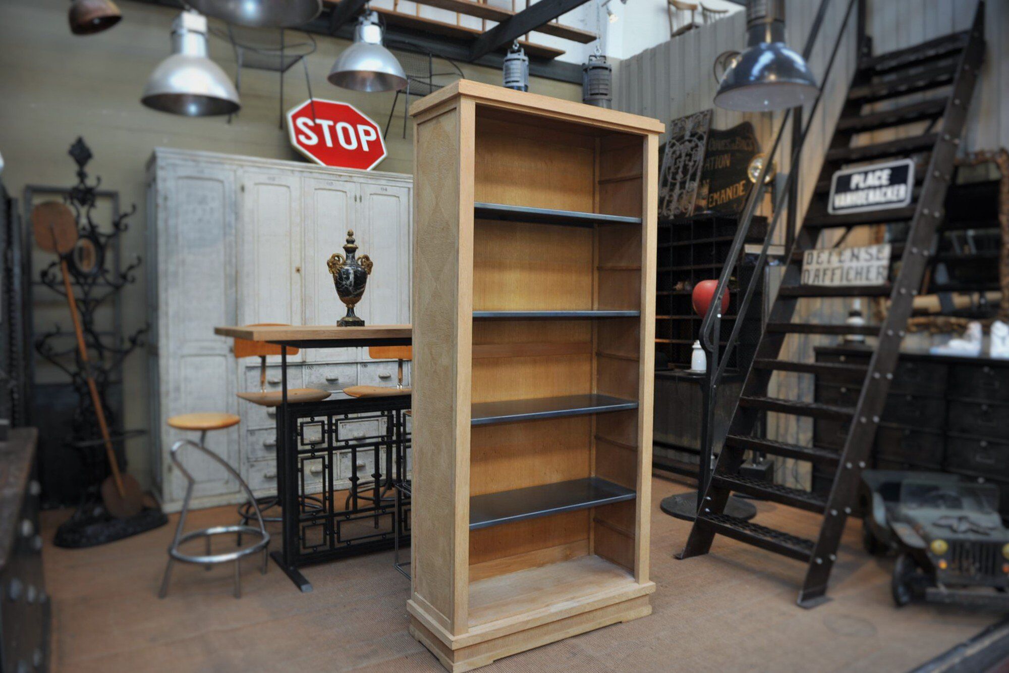 Oak and metal library