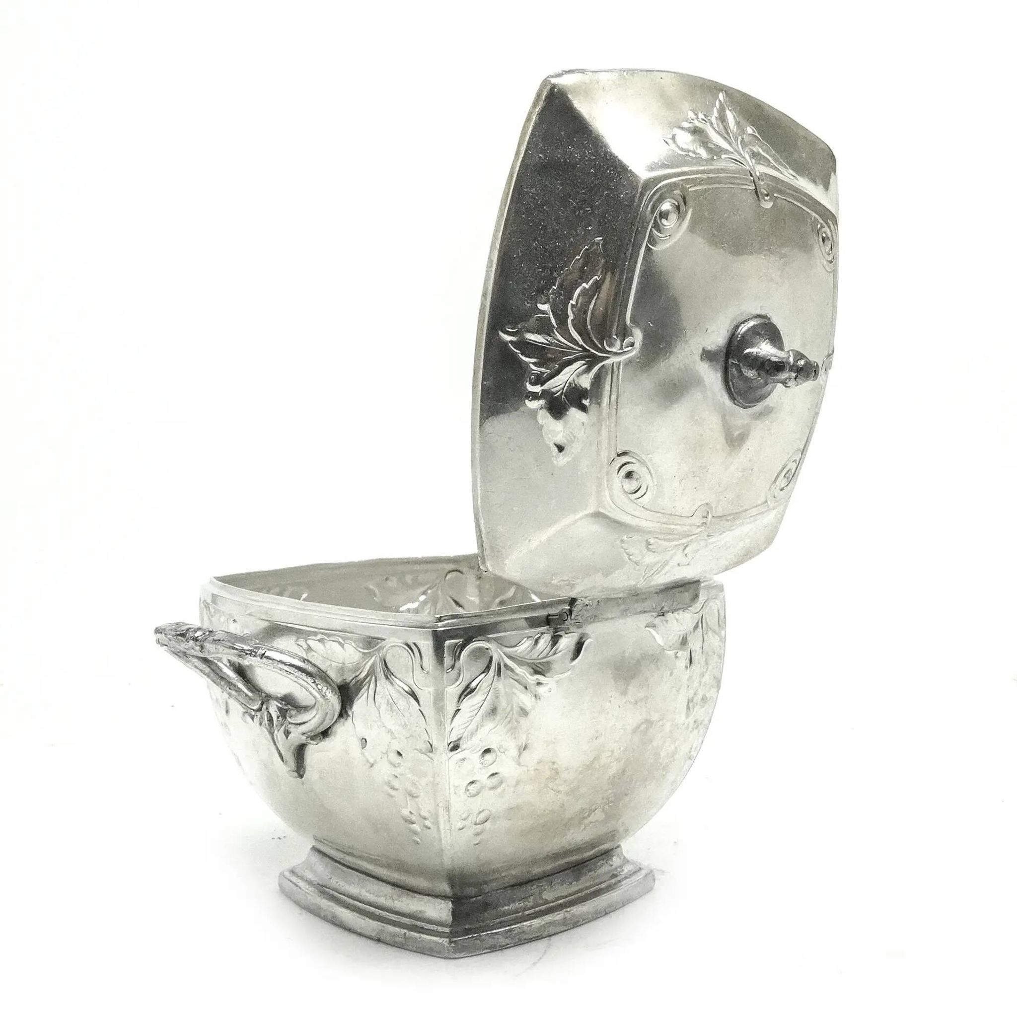 Sugar bowl, Art Nouveau, silver-plated brass, Bracia Buch, Poland, early 20th century