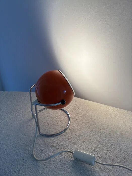Lampe de table vintage orange en forme d'œil 1960 | Lampe en chrome de l'ère spatiale