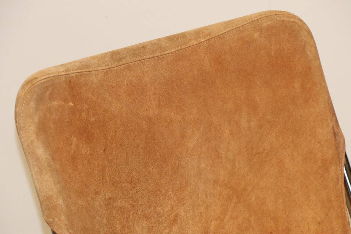 Vintage Suede and Chrome Metal Armchair, 1970s