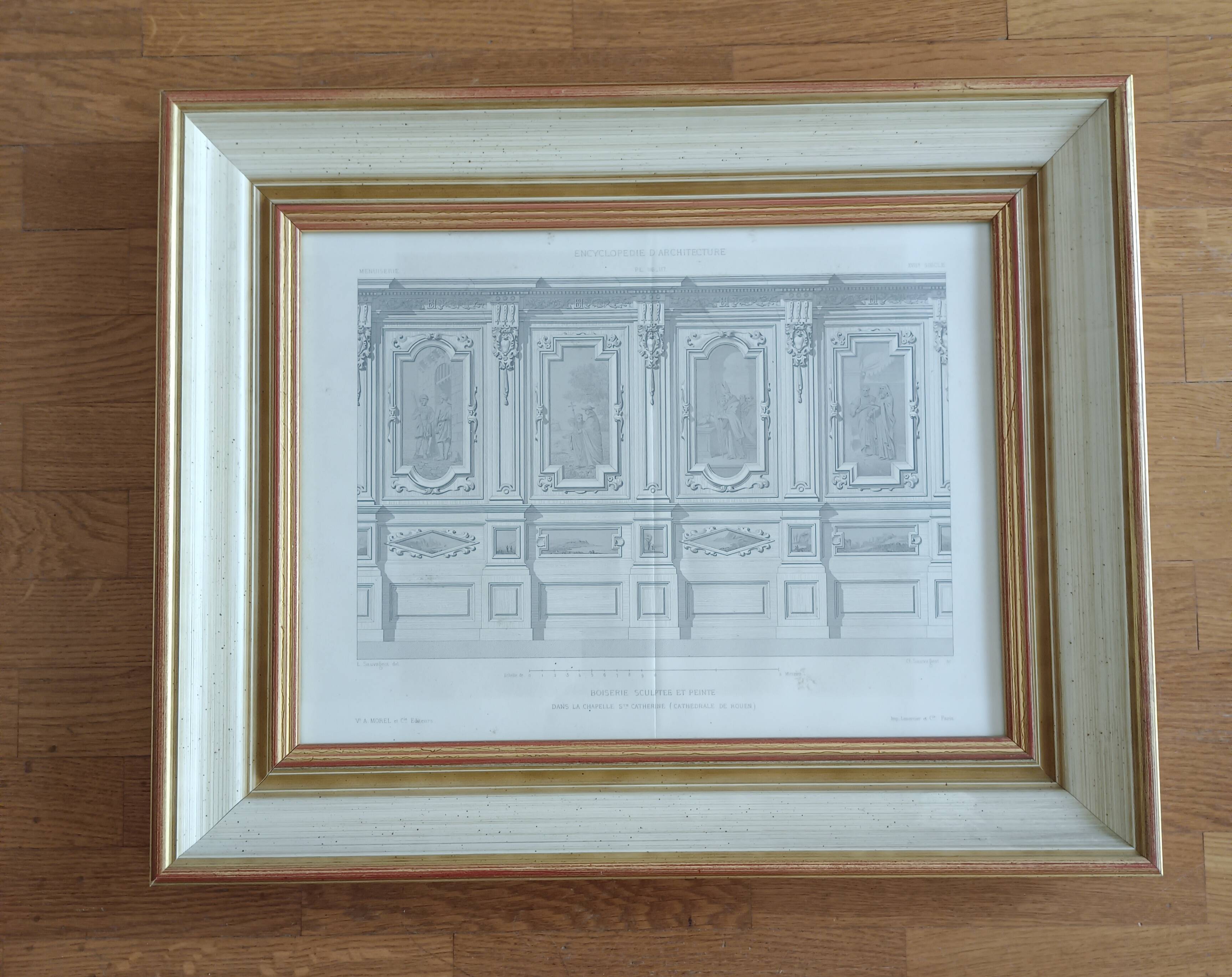 Architectural pencil drawing of the woodwork of the Rouen Cathedral Chapel