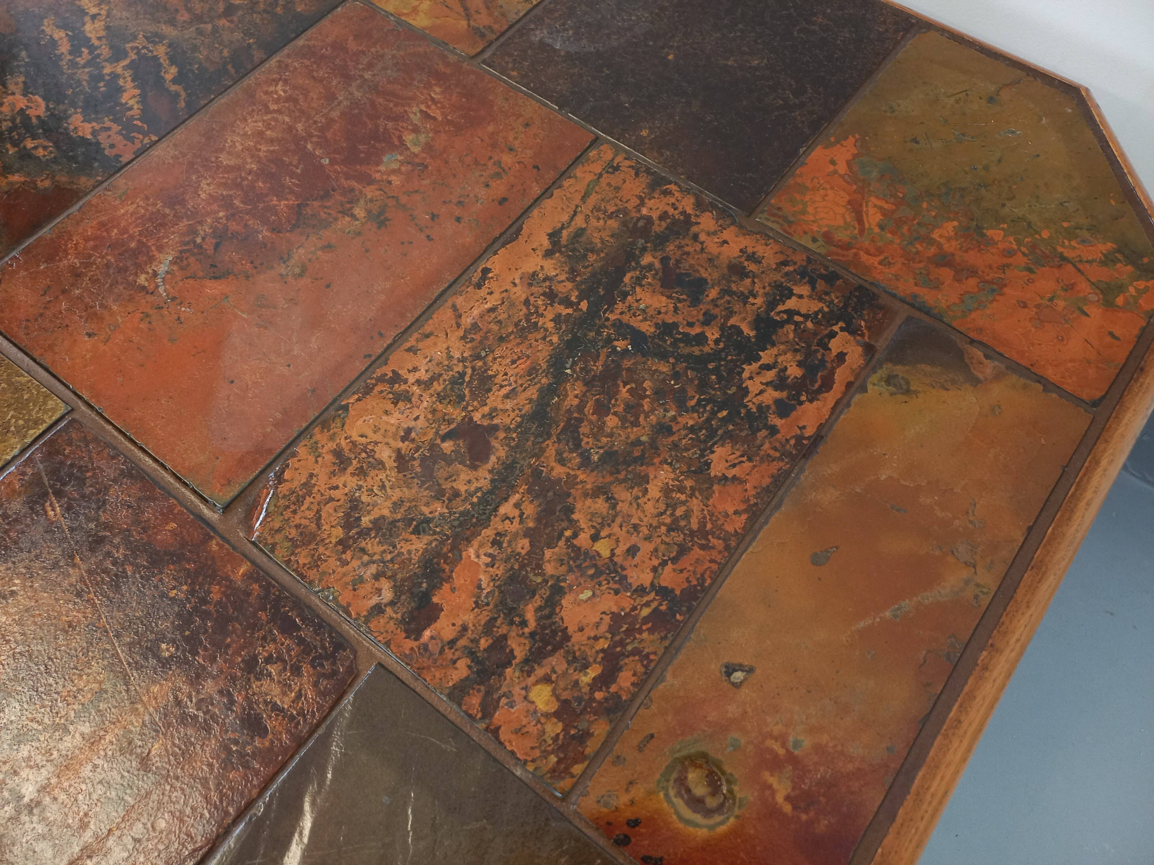 Vintage Brutalist Stone and Oak Coffee Table from the 70s 80s