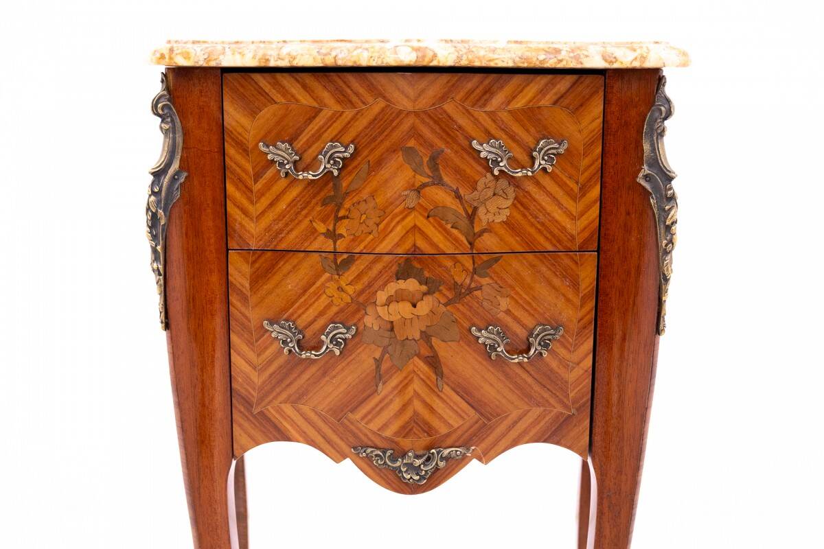 Antique bedside tables with stone top, France, circa 1910.