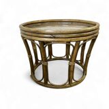 Vintage round side table/coffee table in rattan and wicker