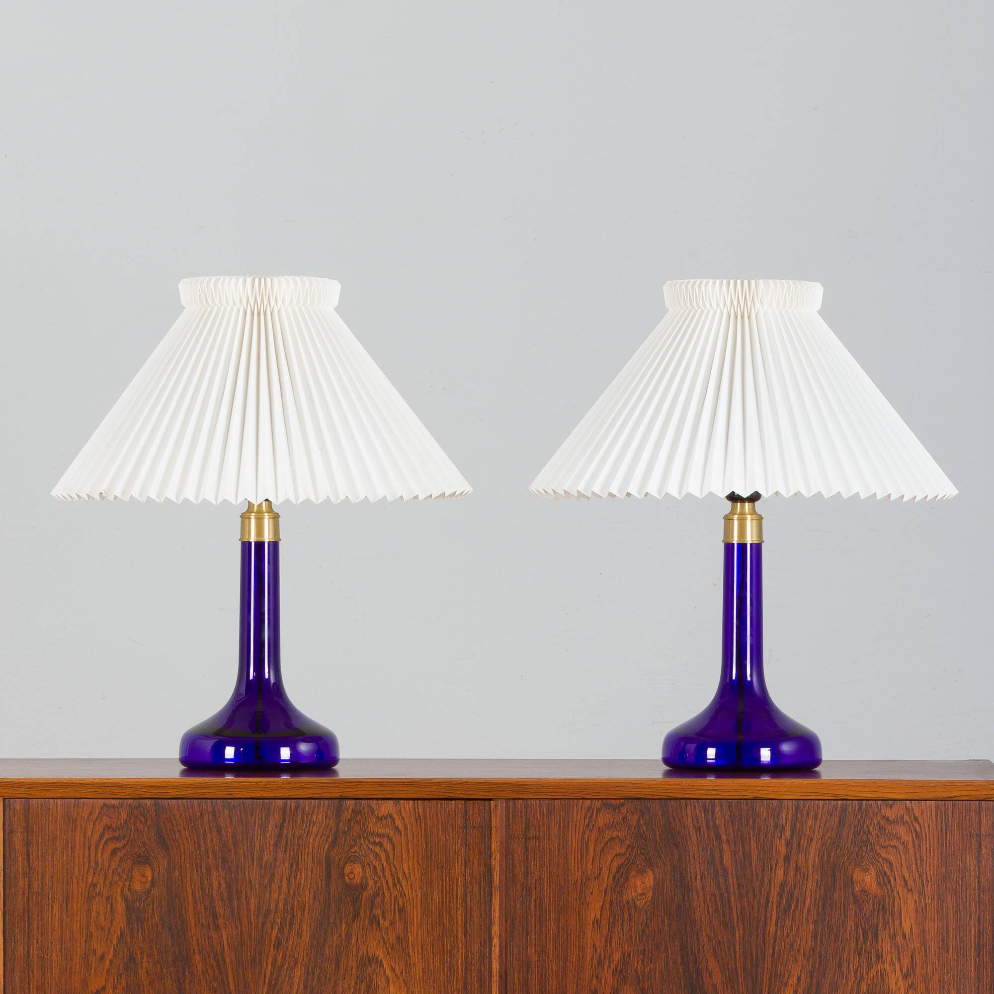 Pair of deep blue table lamps by Holmegaard for Le Klint, Denmark 1970s