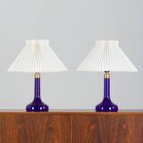 Pair of deep blue table lamps by Holmegaard for Le Klint, Denmark 1970s