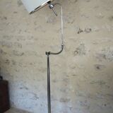 Flexible floor lamp, chrome, opaque white lampshade and metallic edges