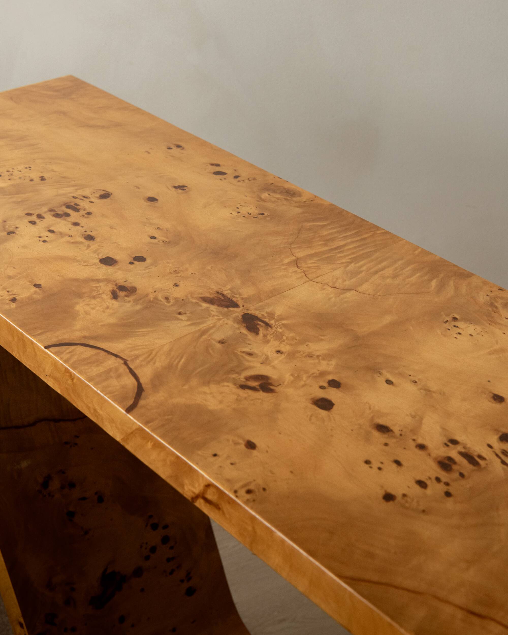 Art Deco Revival Burl Console Table, 1980s-1990s