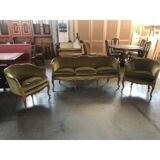 Mid 20th-Century Walnut Armchairs and Sofa in the Italian Style, Three-Piece