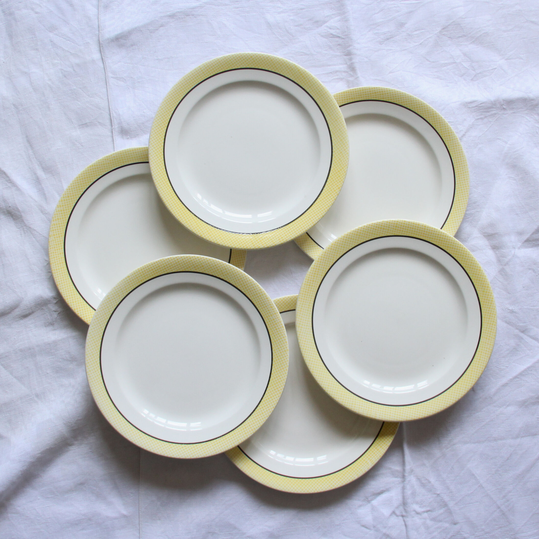Set of 6 flat plates Salins yellow old earthenware