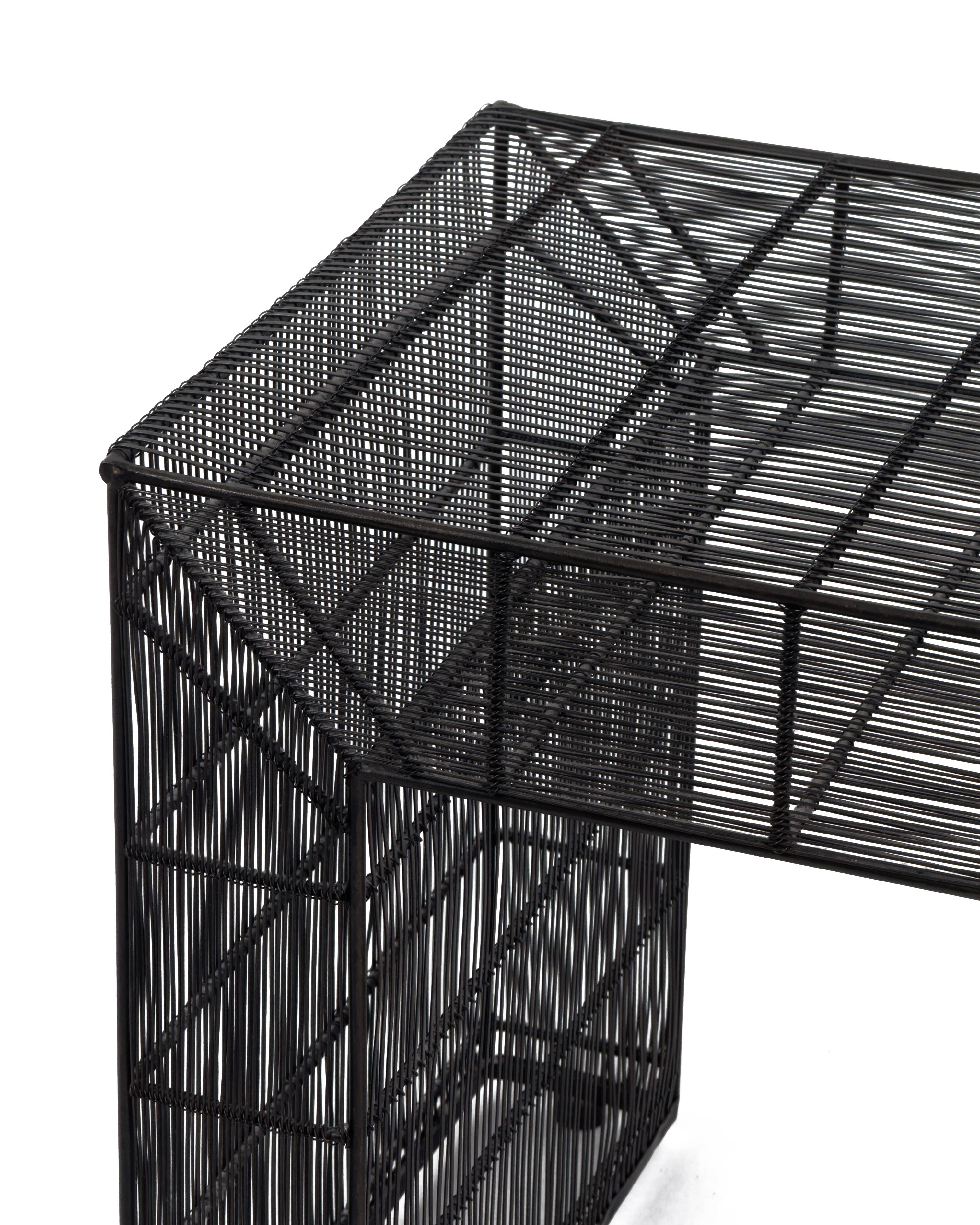 Vintage sculptural metal wire shelving and display table set