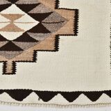 Tapis runner kilim vintage beige marron, motifs géométriques 388x101cm