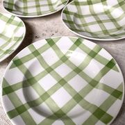 Moulins des loups soup plates, green grid