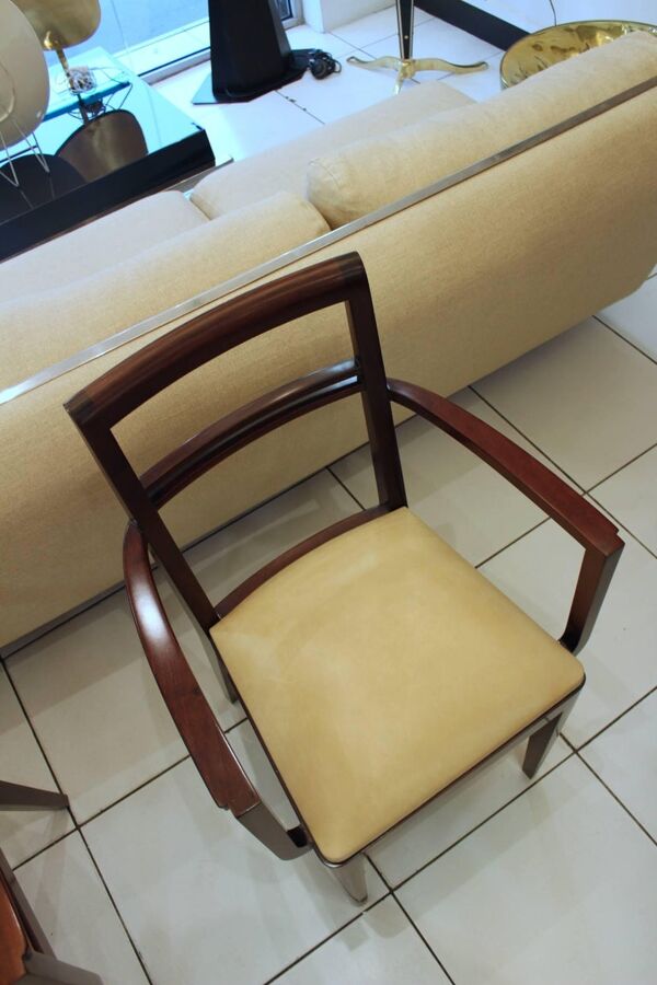 Paire de fauteuils bridge 1930 assise en cuir beige