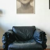 Fauteuil en cuir noir circa 1970