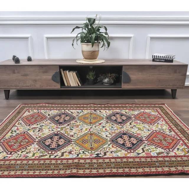1970s Turkish Handwoven Wool Kilim Flatweave Rug 120x180