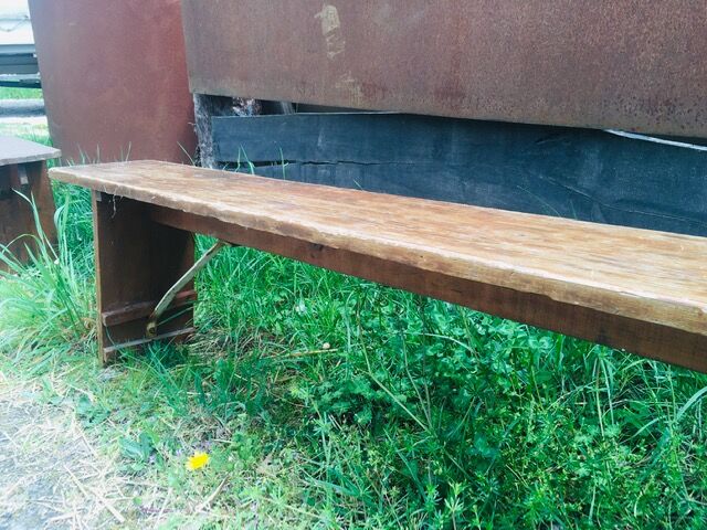 lot of 10 '30s bistro benches in pretty pattine fir
