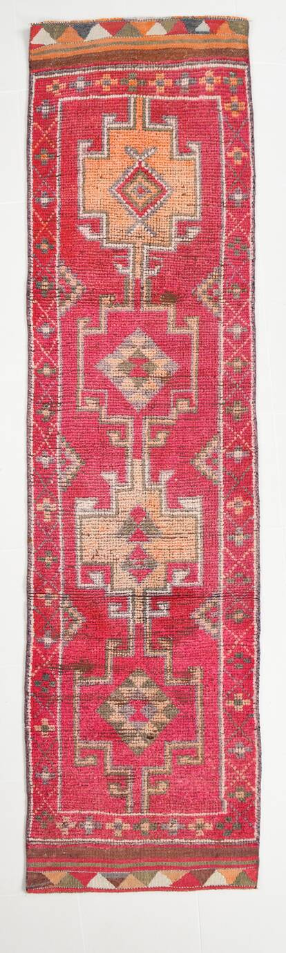 Red & Pink Hallway Vintage Runner Rug, 80x306Cm