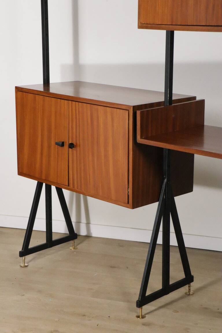 Vintage modular bookcase in wood and metal, Italy, 1960