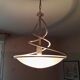 Art Deco style pendant lamp in aged white iron and opal glass